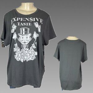 Hasbro L Gray Crew Neck Monopoly Expensive Taste Money Graphic Short Sleeve Tee